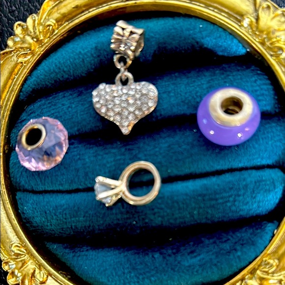 Silver Heart Pendant with Purple and Pink charms by Pandora and the ring - Picture 3 of 3